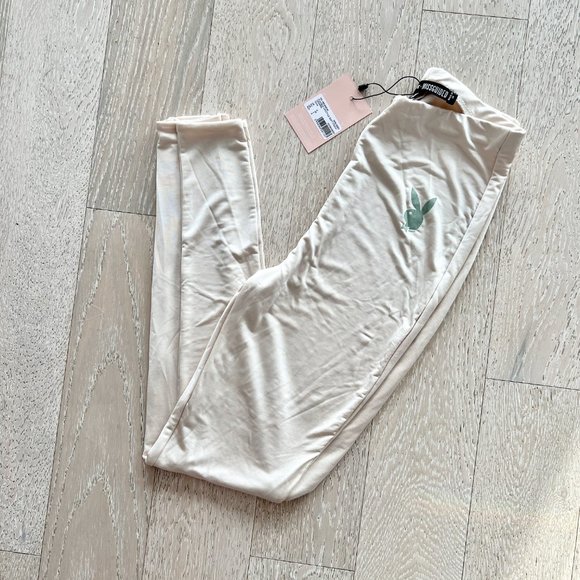 NWT | PLAYBOY x Missguided Lifestyle Soft Touch Leggings | Size 4 | Stone Colour - Picture 2 of 10